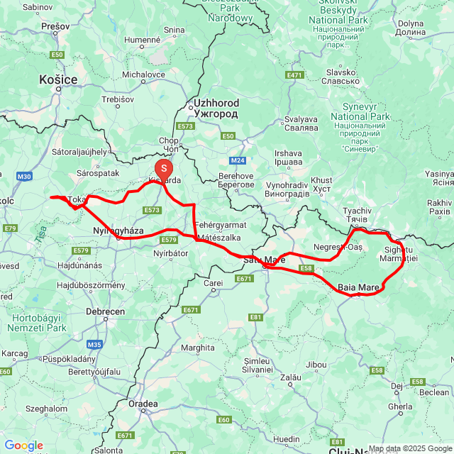 Nom du voyage: 20250502_073544 Mara, Szerencs<br>Motard: Csobaik<br>Départ: 2025.05.02.<br>Distance: 554.384 km<br>Vitesse moyenne: 58 km/h<br> 20250502_073544 Mara, Szerencs