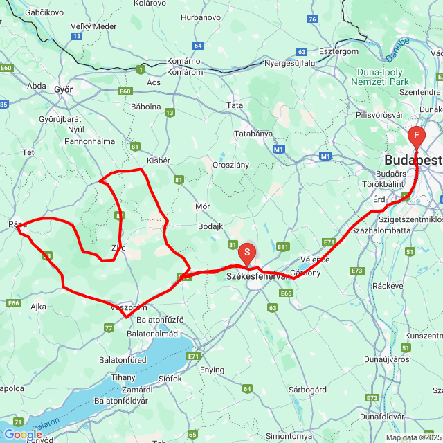 Name of route: 20250515_095311 Bakony <br>Biker's name: Süme<br>Start: 2025.05.15.<br>Distance: 325.336 km<br>Average speed: 75 km/h<br> 20250515_095311 Bakony