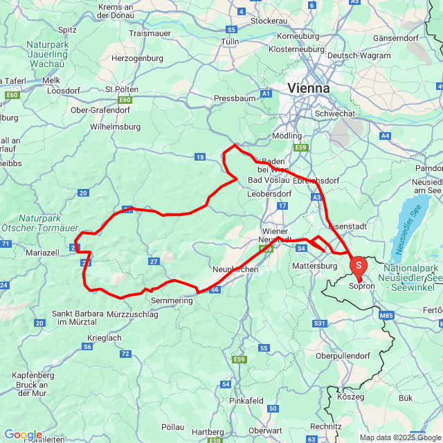 Name of route: Kalte Kuchl ismét<br>Biker's name: Fekete Vivien<br>Start: 2025.06.06.<br>Distance: 297.593 km<br>Average speed: 62 km/h<br> Kalte Kuchl ismét