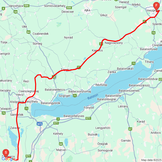 Nom du voyage: 2025.06.17. Veszprém <br>Motard: Nyerges Zoltán<br>Départ: 2025.06.17.<br>Distance: 113.043 km<br>Vitesse moyenne: 61 km/h<br> 2025.06.17. Veszprém
