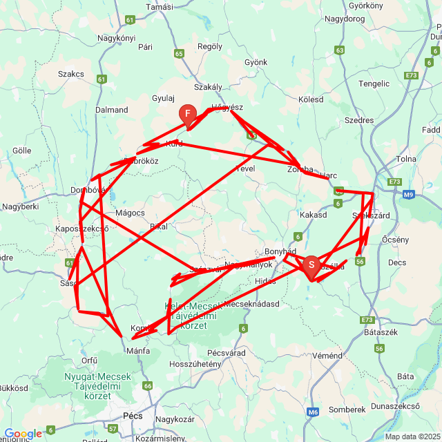 Nom du voyage: 20250713_Szálkai ebéd<br>Motard: Sanyiland<br>Départ: 2025.07.13.<br>Distance: 154.697 km<br>Vitesse moyenne: 65 km/h<br> 20250713_Szálkai ebéd