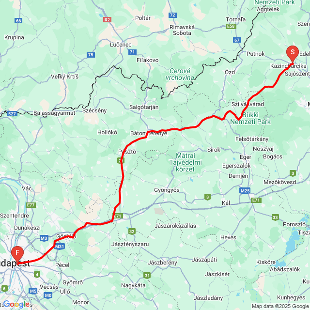 Nom du voyage: Kazincbarcika-Budapest<br>Motard: Beard<br>Départ: 2025.07.13.<br>Distance: 185.179 km<br>Vitesse moyenne: 66 km/h<br> Kazincbarcika-Budapest