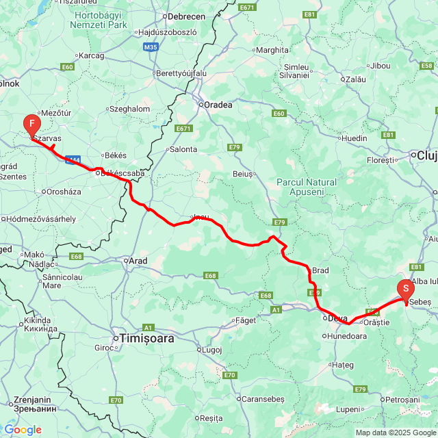 Nom du voyage: 20250723_Szászsebes-Szv<br>Motard: Gábor Kiss<br>Départ: 2025.07.23.<br>Distance: 334.442 km<br>Vitesse moyenne: 81 km/h<br> 20250723_Szászsebes-Szv