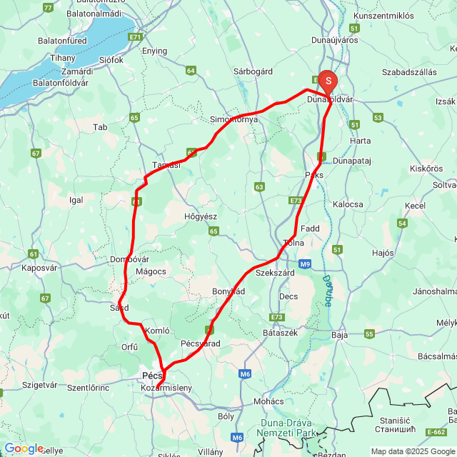 Nom du voyage: 20250723_091502<br>Motard: Horacsek Tamás<br>Départ: 2025.07.23.<br>Distance: 253.725 km<br>Vitesse moyenne: 73 km/h<br> 20250723_091502