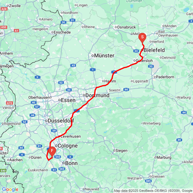 Name of route: Brühl Phantasialand hin<br>Biker's name: Bauer Ede<br>Start: 2025.10.03.<br>Distance: 227.225 km<br>Average speed: 107 km/h<br> Brühl Phantasialand hin