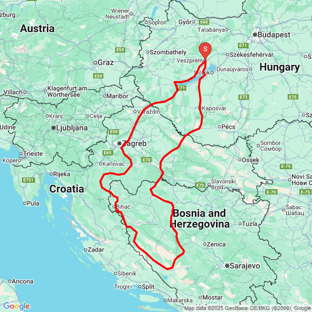 Name of route: Bosznia <br>Biker's name: Tisza Zoltán<br>Start: 2025.10.09.<br>Distance: 1282.65 km<br>Average speed: 75 km/h<br> Bosznia