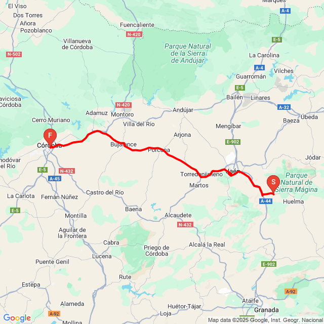 Nome della gita: cambil-cordoba<br>Motorista: Szilvási Andrea<br>Partenza: 2025.12.28.<br>Distanza: 146.006 km<br>Velocità media: 66 km/h<br> cambil-cordoba