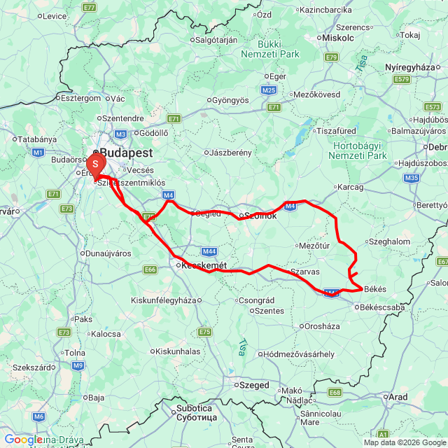 Nom du voyage: 20260315_082500<br>Motard: Sándor Faragó<br>Départ: 2026.03.15.<br>Distance: 460.13 km<br>Vitesse moyenne: 80 km/h<br> 20260315_082500