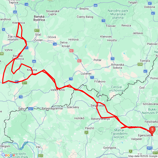 Name of route: Szlovákia 06.20<br>Biker's name: Takács László<br>Start: 2026.06.20.<br>Distance: 531.181 km<br>Average speed: 77 km/h<br> Szlovákia 06.20