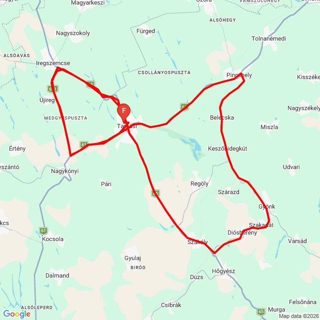 Name of route: 20260620_132423 Tamási Kerékpáros Napok 3<br>Biker's name: Lovay Miklós<br>Start: 2026.06.20.<br>Distance: 119.249 km<br>Average speed: 40 km/h<br> 20260620_132423 Tamási Kerékpáros Napok 3