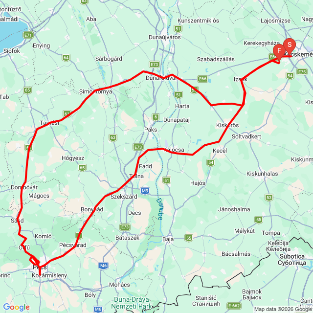 Name of route: Pécsi túra<br>Biker's name: Zsolt<br>Start: 2026.06.20.<br>Distance: 417.664 km<br>Average speed: 69 km/h<br> Pécsi túra