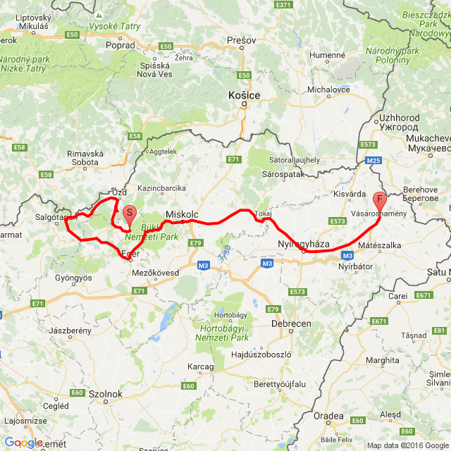 Nombre de la trayectoria: Cered, Mátra 2016.08.14.<br>Motociclista: Maczek Péter<br>Salida: 2016.08.14.<br>Distancia: 338.942 km<br>Velocidad media: 62 km/h<br> Cered, Mátra 2016.08.14.