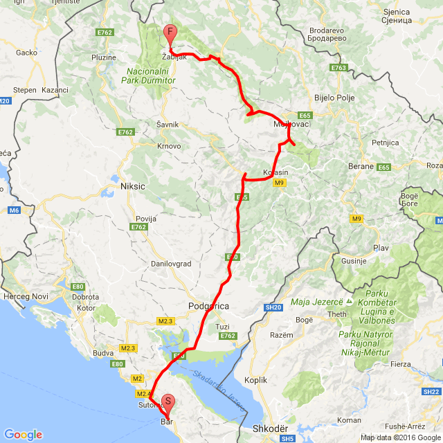 Útvonal neve: Montenegro 1<br>Motoros: Modesto<br>Indulás: 2016.09.10.<br>Távolság: 222.27 km<br>Átlagsebesség: 55 km/h<br> Montenegro 1