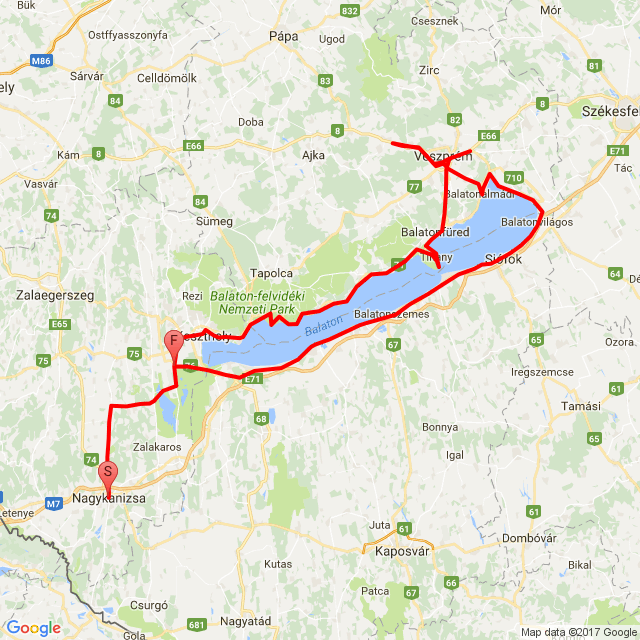 Útvonal neve: 20160910 - Balaton kör<br>Motoros: Kolontári József<br>Indulás: 2016.09.10.<br>Távolság: 329.717 km<br>Átlagsebesség: 57 km/h<br> 20160910 - Balaton kör