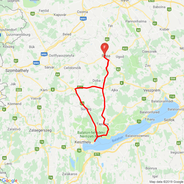 Name of route: 20160923_151300/Sümeg - Tapolca - szepkilátó/<br>Biker's name: Kupcsik<br>Start: 2016.09.23.<br>Distance: 169.87 km<br>Average speed: 72 km/h<br> 20160923_151300/Sümeg - Tapolca - szepkilátó/