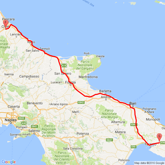 Name of route: passeggiata a Chieti <br>Biker's name: Salvatore Badella<br>Start: 2016.09.24.<br>Distance: 422.579 km<br>Average speed: 80 km/h<br> passeggiata a Chieti