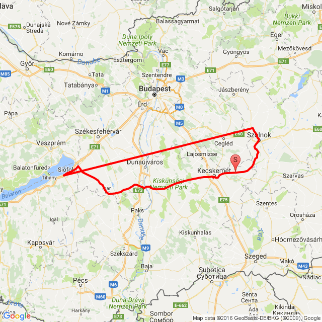 Nome della gita: Siófok<br>Motorista: Alföldi<br>Partenza: 2016.11.11.<br>Distanza: 228.836 km<br>Velocità media: 70 km/h<br> Siófok