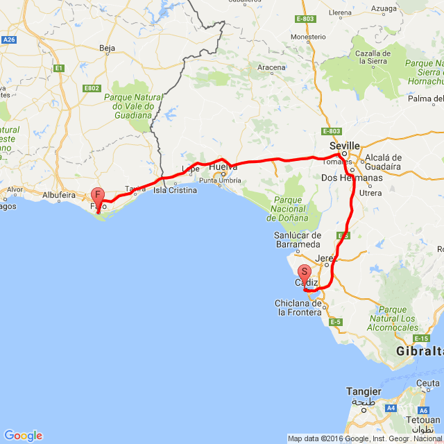 Nome della gita: 20161111_Cadiz n. Faro<br>Motorista: Kapplerhering<br>Partenza: 2016.11.11.<br>Distanza: 314.095 km<br>Velocità media: 86 km/h<br> 20161111_Cadiz n. Faro
