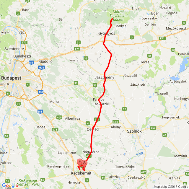 Nome della gita: Mátraházi palacsintázás <br>Motorista: Papp Péter<br>Partenza: 2017.05.21.<br>Distanza: 257.787 km<br>Velocità media: 80 km/h<br> Mátraházi palacsintázás