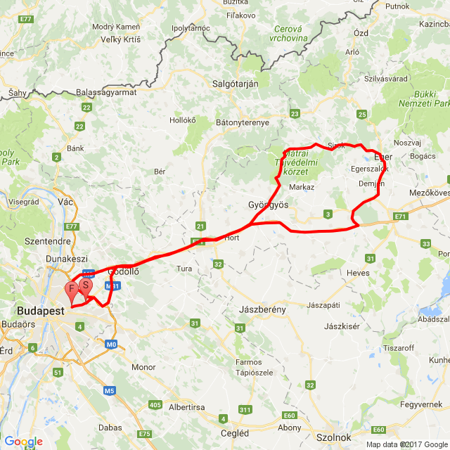 Nome della gita: Bp-Gyöngyös-Parád-Eger-Bp<br>Motorista: Zsolt Faragó<br>Partenza: 2017.05.21.<br>Distanza: 271.161 km<br>Velocità media: 86 km/h<br> Bp-Gyöngyös-Parád-Eger-Bp