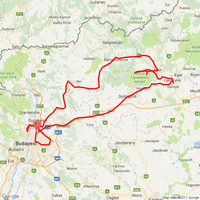 Nome della gita: 20170514 Bp-Mátra kör - Bp<br>Motorista: Könyves Zoltán<br>Partenza: 2017.05.14.<br>Distanza: 378.23 km<br>Velocità media: 65 km/h<br> 20170514 Bp-Mátra kör - Bp