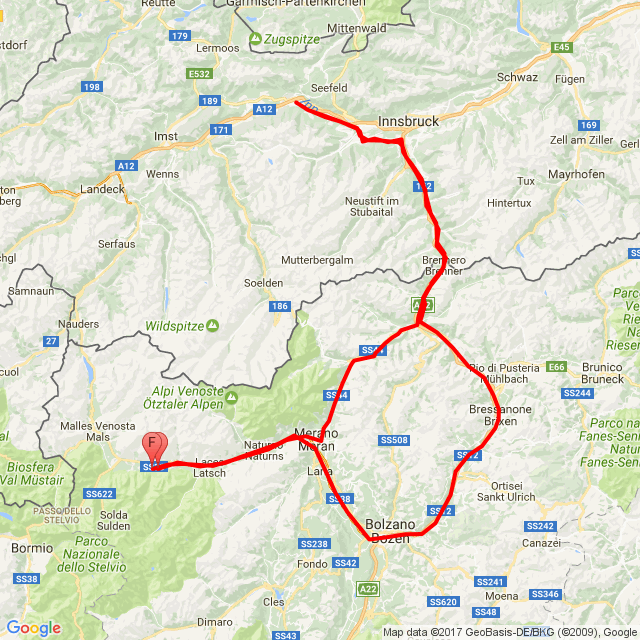 Nome della gita: 2017.05.21. Laas-Gossens-Oberhofen-Jaufenpass-Meran-Laas<br>Motorista: hepi<br>Partenza: 2017.05.21.<br>Distanza: 400.839 km<br>Velocità media: 58 km/h<br> 2017.05.21. Laas-Gossens-Oberhofen-Jaufenpass-Meran-Laas