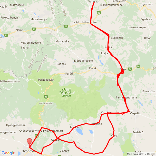 Name of route: 20170607_134352<br>Biker's name: Dudás Albin<br>Start: 2017.06.07.<br>Distance: 133.244 km<br>Average speed: 42 km/h<br> 20170607_134352