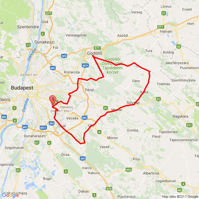 Nome della gita: Gödöllő <br>Motorista: András<br>Partenza: 2017.09.16.<br>Distanza: 118.076 km<br>Velocità media: 54 km/h<br> Gödöllő