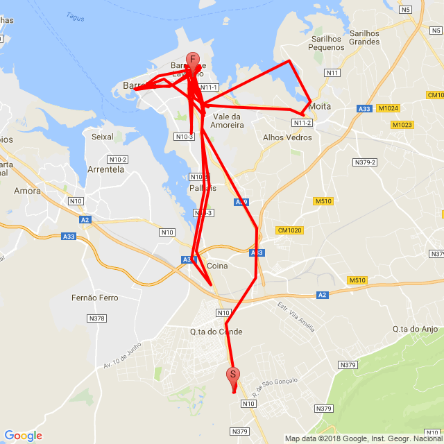 Name of route: 20180303_212224<br>Biker's name: Sérgio Antunes<br>Start: 2018.03.03.<br>Distance: 141.392 km<br>Average speed: 6 km/h<br> 20180303_212224