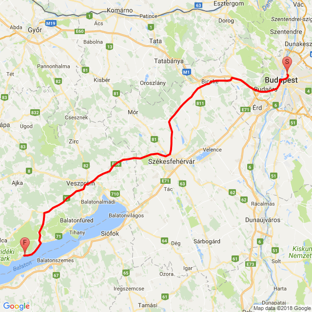 Nome della gita: Budapest-Pálköve<br>Motorista: Raymond Rodriguez<br>Partenza: 2018.05.03.<br>Distanza: 173.855 km<br>Velocità media: 90 km/h<br> Budapest-Pálköve