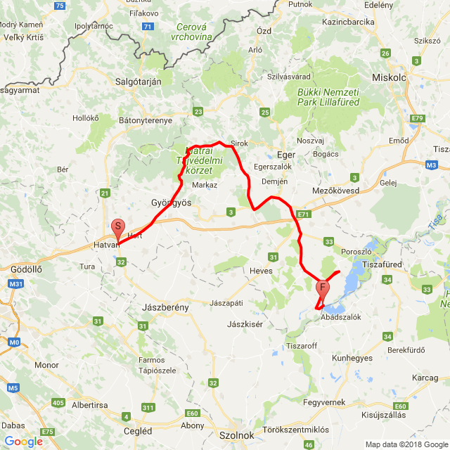 Nome della gita: 20180504 Mátra - Kisköre<br>Motorista: Bujdosó Antal<br>Partenza: 2018.05.04.<br>Distanza: 145.558 km<br>Velocità media: 70 km/h<br> 20180504 Mátra - Kisköre