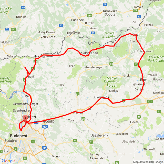 Name of route: Gyöngyös-Szilvásvárad-Ózd-Salgótarján<br>Biker's name: Péter Koltai<br>Start: 2018.06.05.<br>Distance: 385.673 km<br>Average speed: 72 km/h<br> Gyöngyös-Szilvásvárad-Ózd-Salgótarján