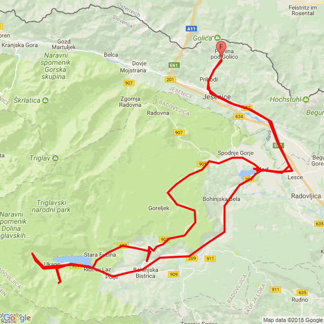 Name of route: Bled, Bohinj környéke<br>Biker's name: Józsa László<br>Start: 2018.06.05.<br>Distance: 131.112 km<br>Average speed: 42 km/h<br> Bled, Bohinj környéke