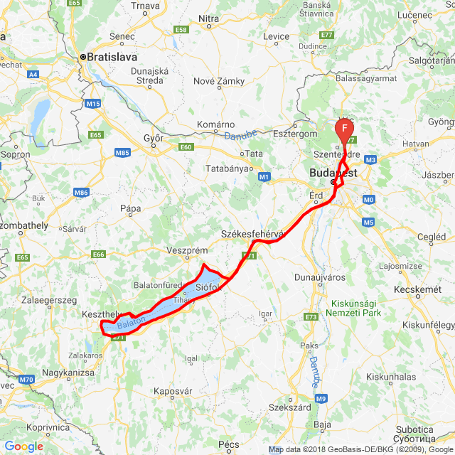 Útvonal neve: Balaton kerülő<br>Motoros: Dániel Dózsa<br>Indulás: 2018.07.01.<br>Távolság: 458.946 km<br>Átlagsebesség: 52 km/h<br> Balaton kerülő